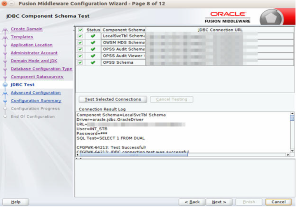 JDBC Component Schema Test window